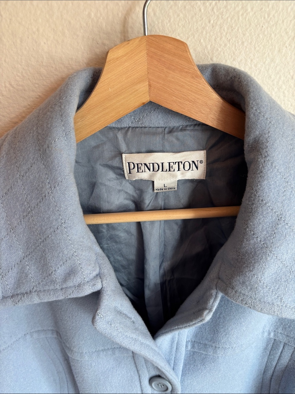 PENDLETON Light Blue 100% Merino Wool Periwinkle Pea Coat Vtg Large - Picture 3 of 9